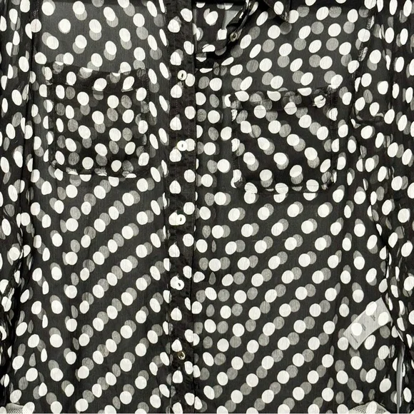 Elizabeth and James 100% Silk Black and White Polka Dot Button Front Blouse Top - Picture 4 of 15